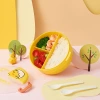 Cartoon round lunch boxes with compartments and tableware, children's and students' lunch boxes, fruit bento boxes, office workers' lunch boxes details Picture